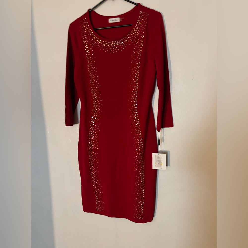 Calvin Klein Scarlet Dress with Metallic Details - Picture 10 of 10